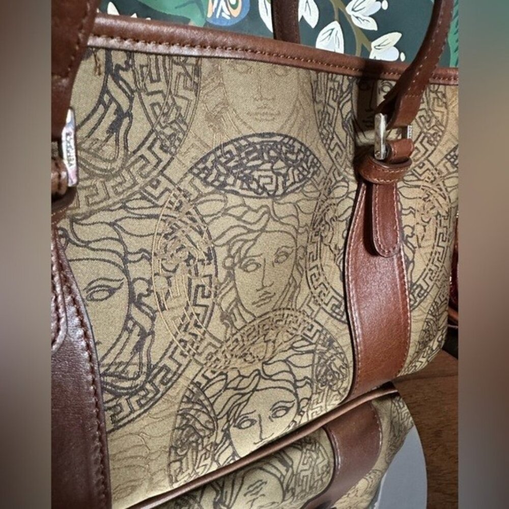 VERSACE Medium Medusa Hologram Logo Jacquard Canvas & Leather Tote - Picture 2 of 9